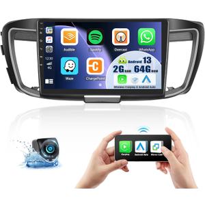 [2+64G] Android 13 Stereo for Honda Accord 2013-2016, Wireless Apple CarPlay Android Auto Mirror Link, 10.1 Inch Touchscreen with GPS Navi WiFi RDS BT SWC Backup Camera