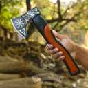 Custom Handmade Carbon Steel Real Viking Axe Hatchet,Camping Axe, Birthday Gift for him, Leather Wrapped Handle and Leather Sheath ((FM-21))