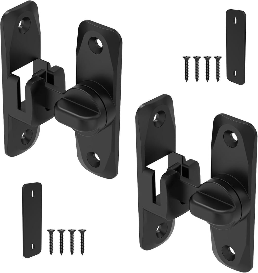 90/180 Degree Barn Door Locks and Latches, Safety Aluminum Hardware Sliding Door Latch, Small Flip Locks for Barn, Bathroom, Cabinet, Garden, Window (Black-2PCS)