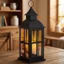 Baquler 1 Pc Decorative Lantern Hanging with LED Candle Metal Vintage Christmas Candle Holder Xmas Ornament for Indoor Outdoor Porch Decor Holiday Party Tables Centerpieces (Black)