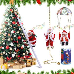 Leitee 3 Pcs Electric Santa Claus Decoration - Rope Ladder Parachute Somersault Musical Santa Climbing Ladder Plush Doll Figurine Christmas Tree Hanging Ornaments Xmas Gift