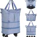 VOOWO Rolling Duffle Bag with Wheels, Expandable Foldable Duffel Bag with Wheels for Travel, Rolling Luggage Carry on Duffel Bag, Wheeled Travel Duffle Bag, Large Weekend Bag for Women & Men (Blue)