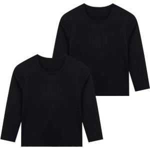 2 Pack Cotton Long Sleeve Tee Shirts Basic Crewneck T-Shirts for Boys/Girls/Toddlers Long-Sleeve T-Shirts, 5-6Y (Black)