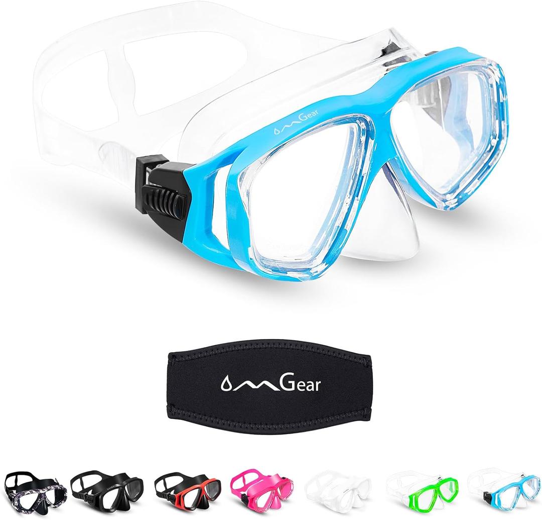 OMGear Swim Mask Dive Goggles Swimming Goggles with Nose Cover Snorkeling Gear Junior Adult Snorkel Mask for Scuba Diving Spearfishing Neoprene Strap Impact Resistance (Aqua)