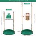 Heavy Duty Swing Seat with Wider Seats & Adjustable Rope and Carabiners, Non-Slip Swing Seat for Kids and Adults for Playground Backyard Patio, 500LB Capacity, Green
