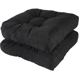 RACE LEAF 19" x 19" Patio Chair Cushions Black - Outdoor/Indoor Tufted Memory Foam Chair Pads Set of 2, Water-Resistant Olefin Chair Seat Cushion Non-Slip Backing