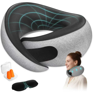 Travel Neck Pillows for Airplanes - 360° Ergonomic Memory Foam Travel Pillow - Relief Neck Pain with Breathable Support for Long Flights, Car, Train & Office Use - Adults & Kids (Gray)