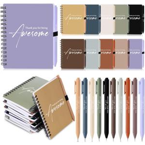 Honoson Spiral Notebook Sets Bulk Thank You Gift for Employee Appreciation Inspirational Journal Thank You for Being Awesome Notepads with Bamboo Pen for Teacher Nurse, (Vivid Morandi Color,50 Sets)
