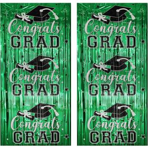 6 x Gradution Party Suppiles Backdrop Decoration 2026, Claas of 2026 Streamer Tinsel Foil Fringe Curtains, Photo Booth Prop Backdrop, Green Grad Photo Backgrounds