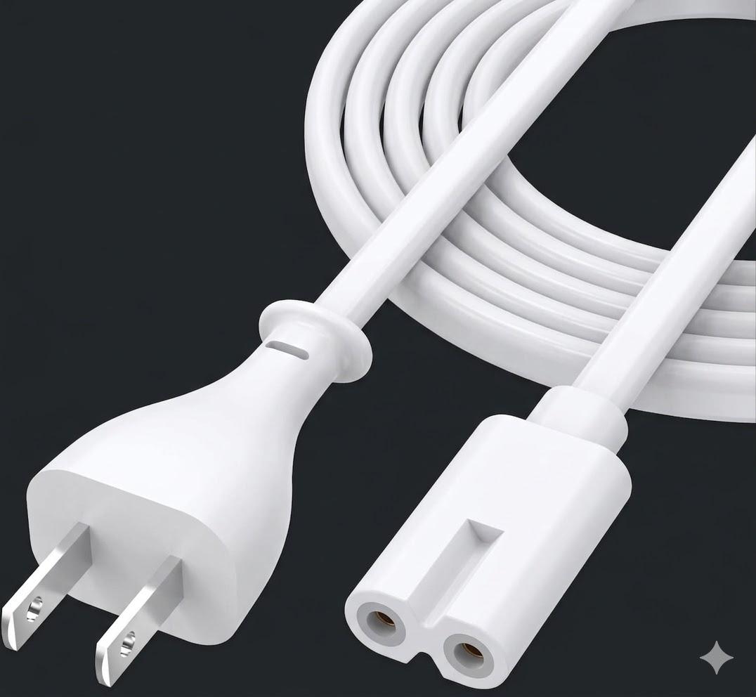 AGVEE 12ft TV Power Cord, 90 Degree Angled LShaped UL Listed 2Prong AC Power Cable IEC C7 C8 Compatible with Samsung LG Sony Insignia Apple TV LCD LED, Vizio Roku JBL Partybox, White