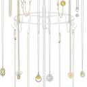 iDavosic.ly 2 Tier Rotating Necklace Holder Organizer with 42 Hooks, Adjustable Metal Bracelet Display Stand Rack, Extra Tall Keychain Spinning Tree Tower for Women, White
