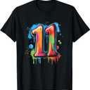 Number 11 11th Birthday Eleven Year Old Boys Girls Graffiti T-Shirt, Small, Black