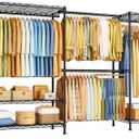 ULIFHOME E17 Heavy-Duty Clothes Rack with 2 Expandable Hanging Rods, Black, 78-102.7"W x 15.7"D x 76.6"H