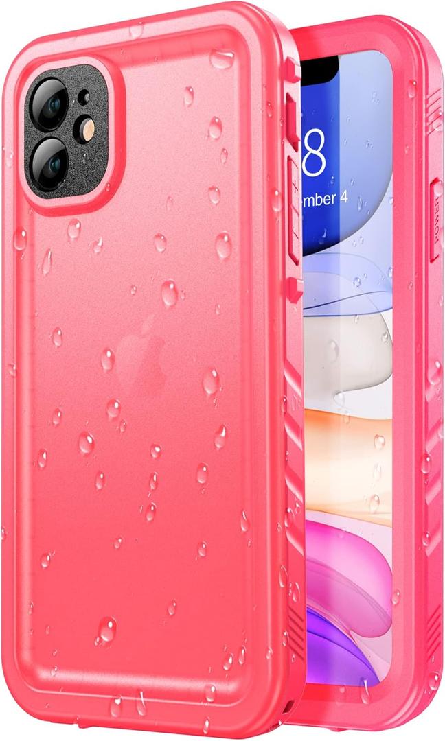 SPORTLINK Waterproof Case for iPhone 11, Full Body Heavy Duty Protection Full Sealed Cover Shockproof Dustproof Built-in Clear Screen Protector Rugged Case for iPhone 11 6.1 Inch (Pink)
