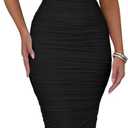 BEAGIMEG Women's Sexy Ruched Sleeveless Deep V Elegant Cocktail Evening Party Maxi Dress (Large, Black)