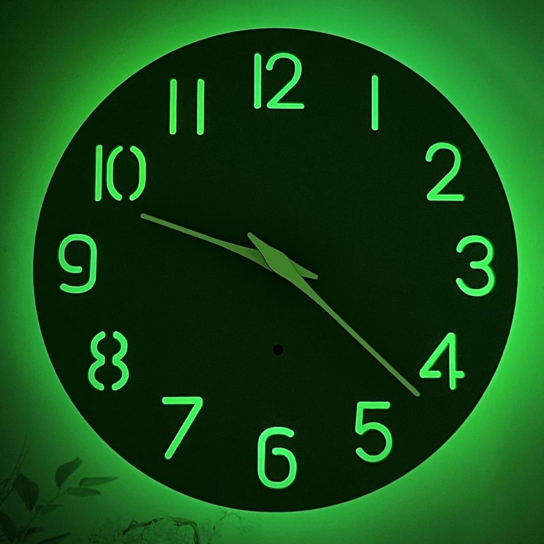 JoFomp 10 Inch Light Up Wall Clock Wood, Silent LED Wall Clocks Battery Operated, Sound Control Glow in The Dark Wall Clocks for Living Room Decor, Lighted Wall Clock for Bedroom, Hollow Out Numbers