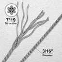 Thickened 3/16" Stainless Steel Cable, 250ft Wire Rope, 7X19 Strands Aircraft Cable, 3700lbs Breaking Strength, Zip Line for Heavy Duty Applications, Deck Railing, String Lights & Yard Zipline