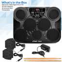 Pyle Electronic Tabletop Digital Drum Set, Compact Portable Drum Pad Kit w/ 8 Touch Sensitive Pads and Pedals, 600 Sounds, USB & Headphone Outputs, MIDI/AUX Inputs, 4x5 Drums & 4x3.5 Cymbals