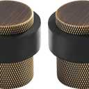 Solid Brass Door Stopper Heavy Duty Cylindrical Floor Mount Door Stop with Rubber, Wall Protector Mounted Doorstop Protect Door Knobs, 1-3/5" Height, 2 Pack, Bronze