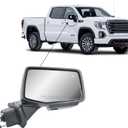 Replacement Passenger Right Side Door Mirror Power Heated Glass Chrome and Textured Back Cover Auxiliary Light Puddle Light with BLIS and Temperature Sensor for GMC Sierra1500 from 2019 to 2025