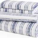 JSD 100% Cotton Queen Sheet Set, Neutral Blue Striped Bed Sheets, 300 Thread Count Sateen Weave, Deep Pocket Oeko-Tex Certified