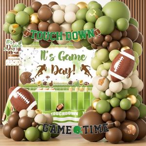 Football Party Decorations Kit Football Bowl Touchdown Themed Party Supplies Game Day Balloon Garland Backdrop Tablecloth Game Time Banner for Boys Men MVP Football Birthday Party Decorations Set