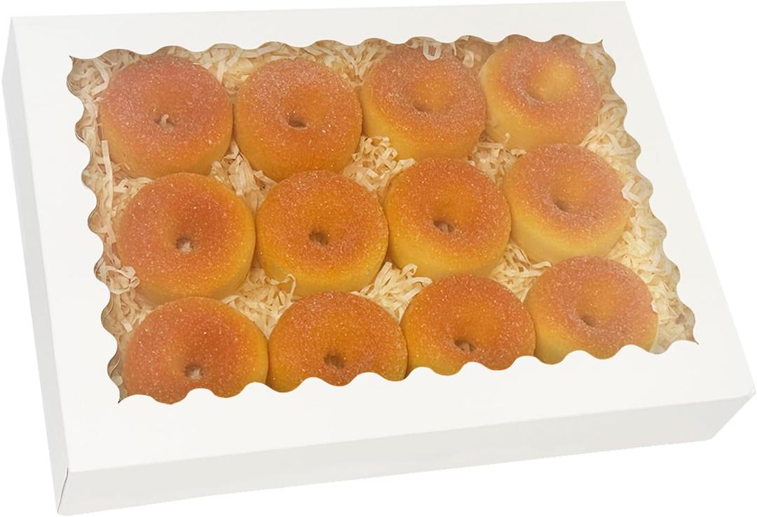 qiqee Auto-pop Up White Cookie Box with Window 16x10.5x2.5 Inch 24Pcs Bakery Pastry Macaron Bakery Box for Packaging