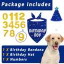Dog Birthday Bandana Set, Blue Birthday Boy Decorations, HBD Party Supplies with Hat Kerchief Numbers for Pets (Blue)