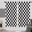 Riyidecor Checkered Curtains Black and White Abstract Race Car Flag Boys Teens Cute Retro Vintage Classic Hippie Groovy Rod Pocket Modern Bedroom Living Room Treatment Fabric 2 Panels 42Wx63H Inch