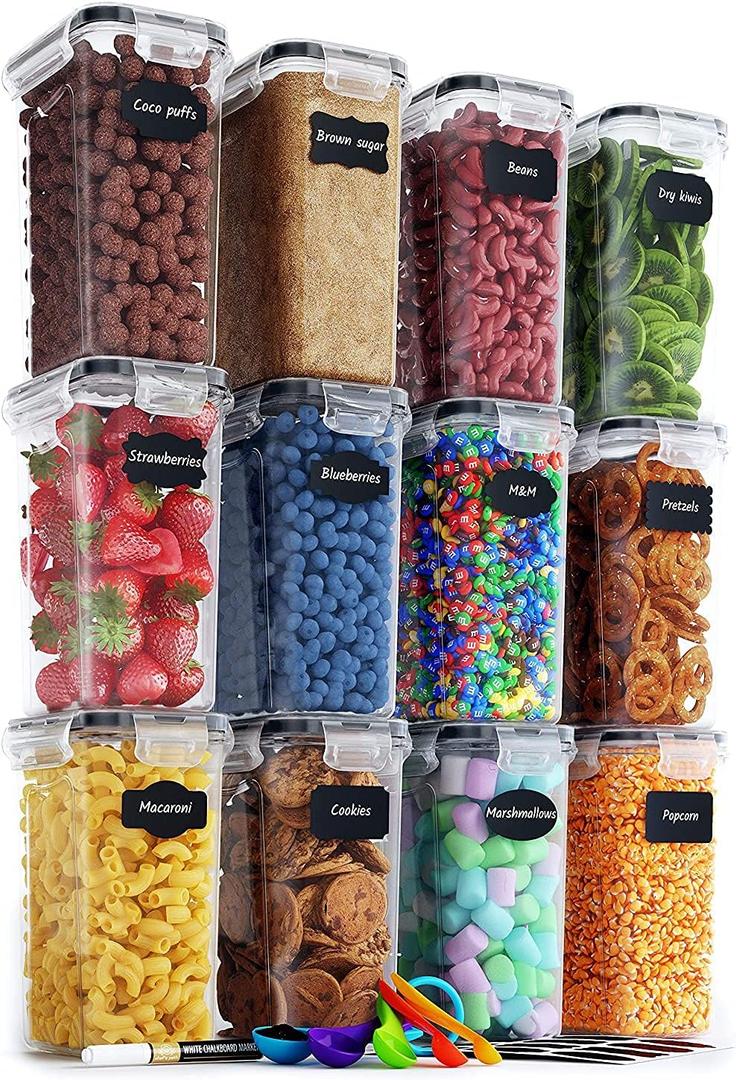 Airtight Food Storage Containers with Lids for Kitchen & Pantry Organization - Set of 12/2L Each - Must Haves for Flour, Sugar & Dry Food Storage - BPA Free Plastic Canisters with Accessories (2L (12 Pack))