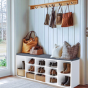 Pamapic White Shoe Storage Bench with Adjustable Shelves, Holds up to 13 Pairs of Shoes