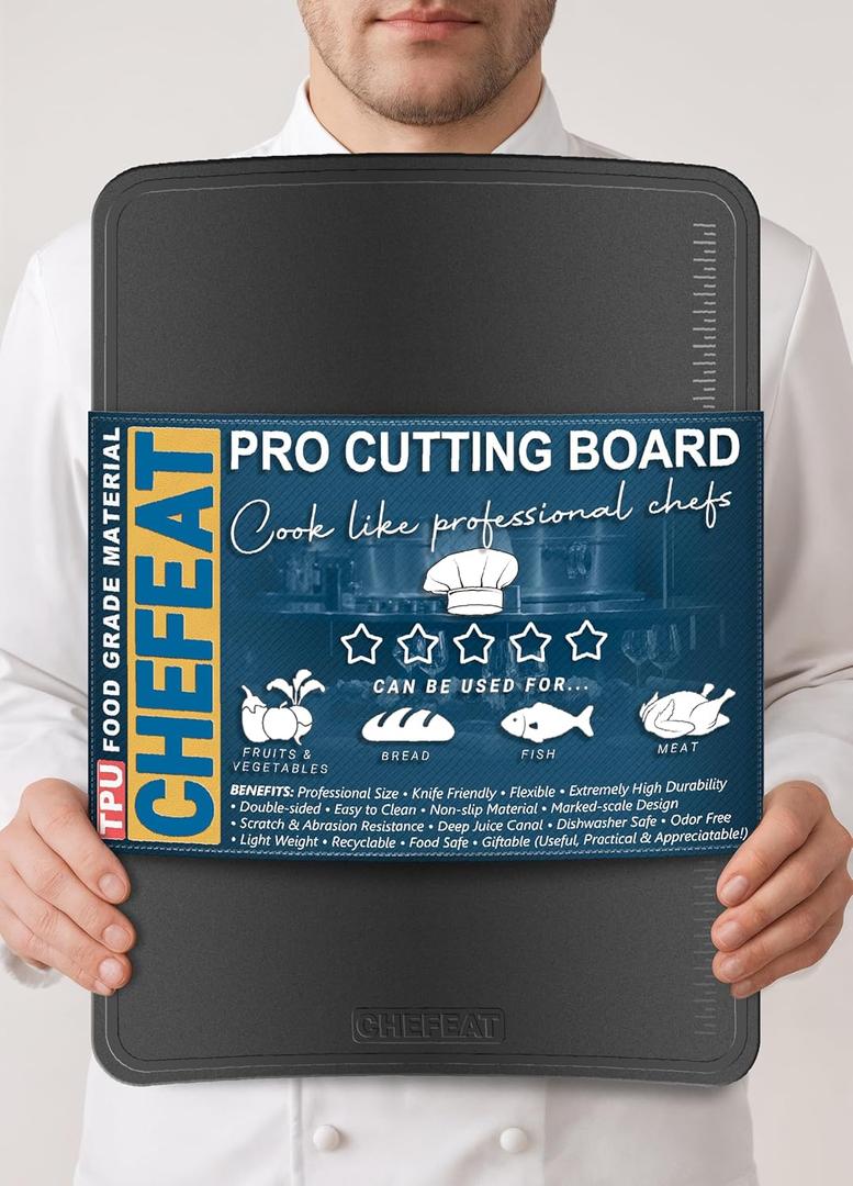 Extra Large TPU Cutting Board for Kitchen 17.3" x 12.6" Professional Flexible Extra Thick 0.14'' Knife Friendly Scratch Resistant Dishwasher Safe Juice Groove Non Slip BPA Free