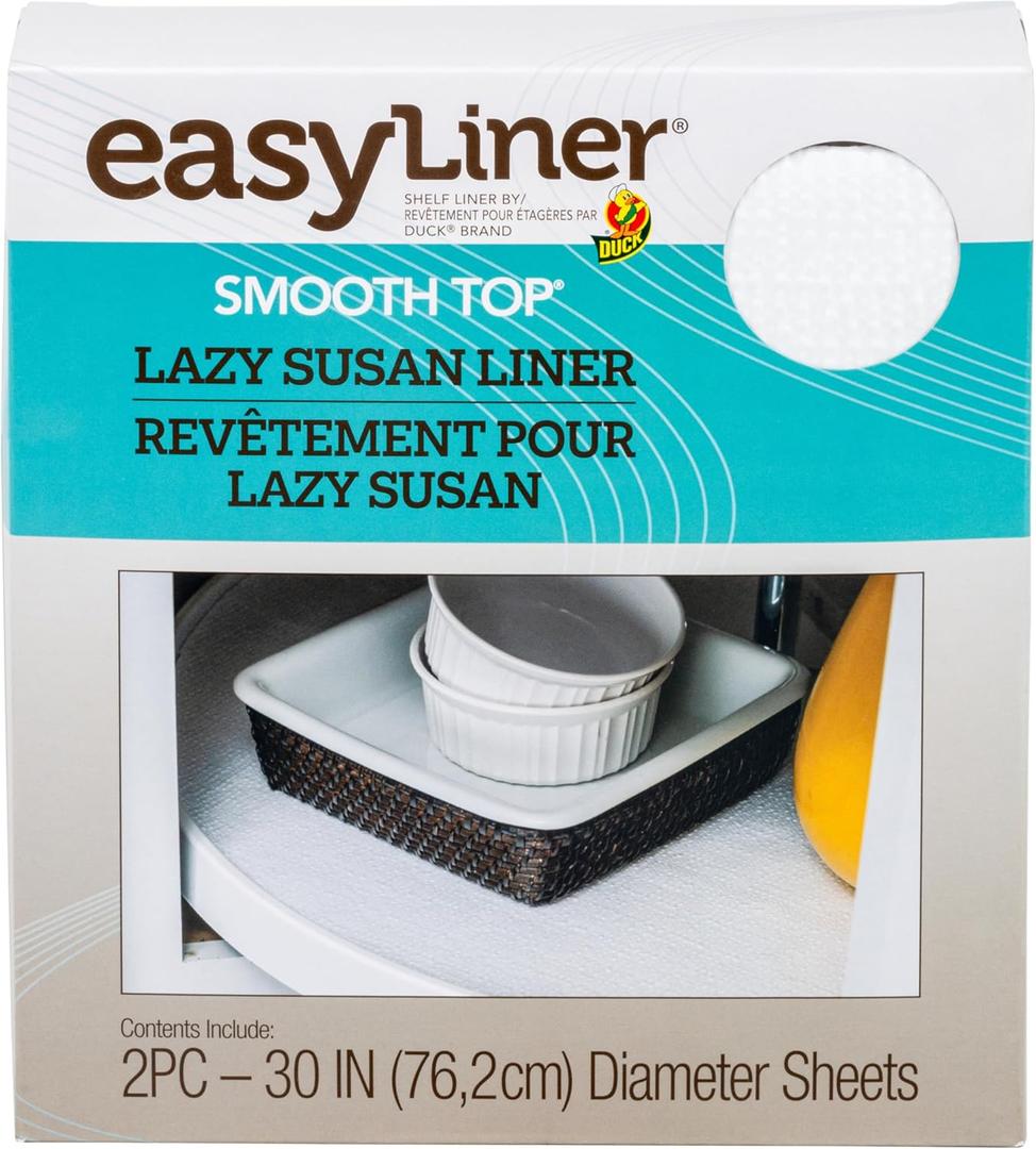 Smooth Top EasyLiner Lazy Susan Liner Kit - Easy to Install, Circular, Non Slip Shelf Liner for Lazy Susan Kitchen Cupboards and Shelves, 30 Inch Diameter, White, 2-Pack