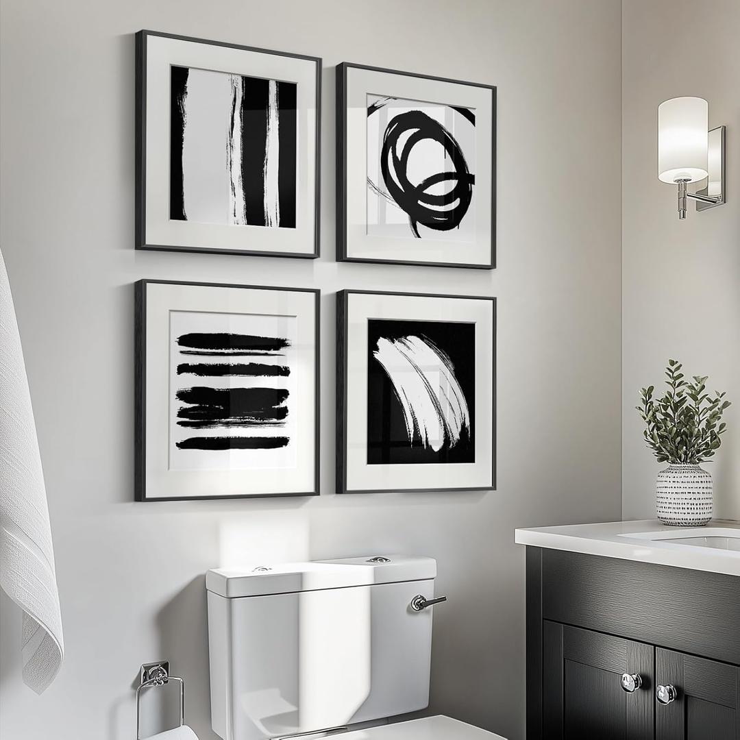 4 Piece Framed Abstract Minimalist Wall Art Sets, Black and White Line Modern Home Decor Artwork, Contemporary Picture Painting for Living Room, Bedroom, Bathroom and Hallway 12x12 Inch