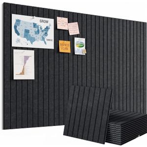 Large Splicing Felt Bulletin Board Cork Board Alternative 48" x 36" Felt Pin Board for Home Office Classroom Wall Decor Felt Wall Panel with Pushpins Adhesive Tabs(Fine-Stripe 12 Pack, Black)
