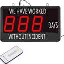 JIAWANSHUN Days Without Incident Sign,4.5" Electric Safety Scoreboard with Red LED Screen, Aluminum Bezel &Reset Key, Days Without A Lost Time Accident for Raising Safety Awareness 14x10x2 Inches