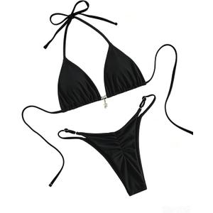 Tainehs Women's Brazillian Triangle Thong Bikini Set Sexy String Two Piece Swimsuit Bathing Suit S