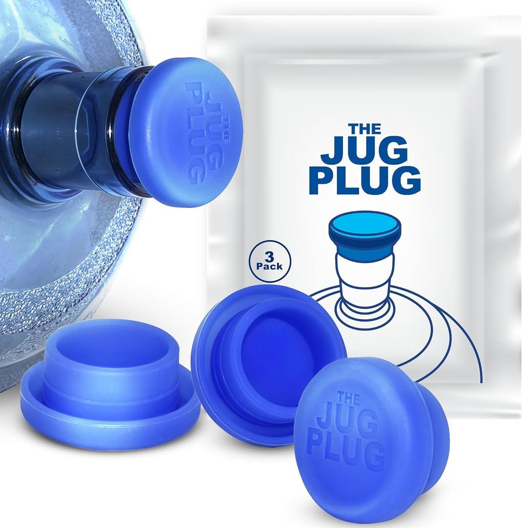Jug Plug The Original 5 Gallon Water Jug Cap Reusable - No Spill Silicone 3 & 5 Gallon Water Jug Lid Fits 55mm Bottles with a 45mm Opening - Leak-Proof 5 Gal Water Jug Cap Replacement Cover - 3 Pack