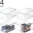 mDesign Stackable Plastic Closet Storage Container Bin Box with Hinge Lid for Organizing Shoes, Booties, Pumps, Sandals, Wedges, Flats, Heels - Lumiere Collection - 4 Pack - Clear