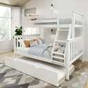 Max & Lily Bunk Bed, Twin-Over-Full Wood Bed Frame For Kids With Trundle, White
