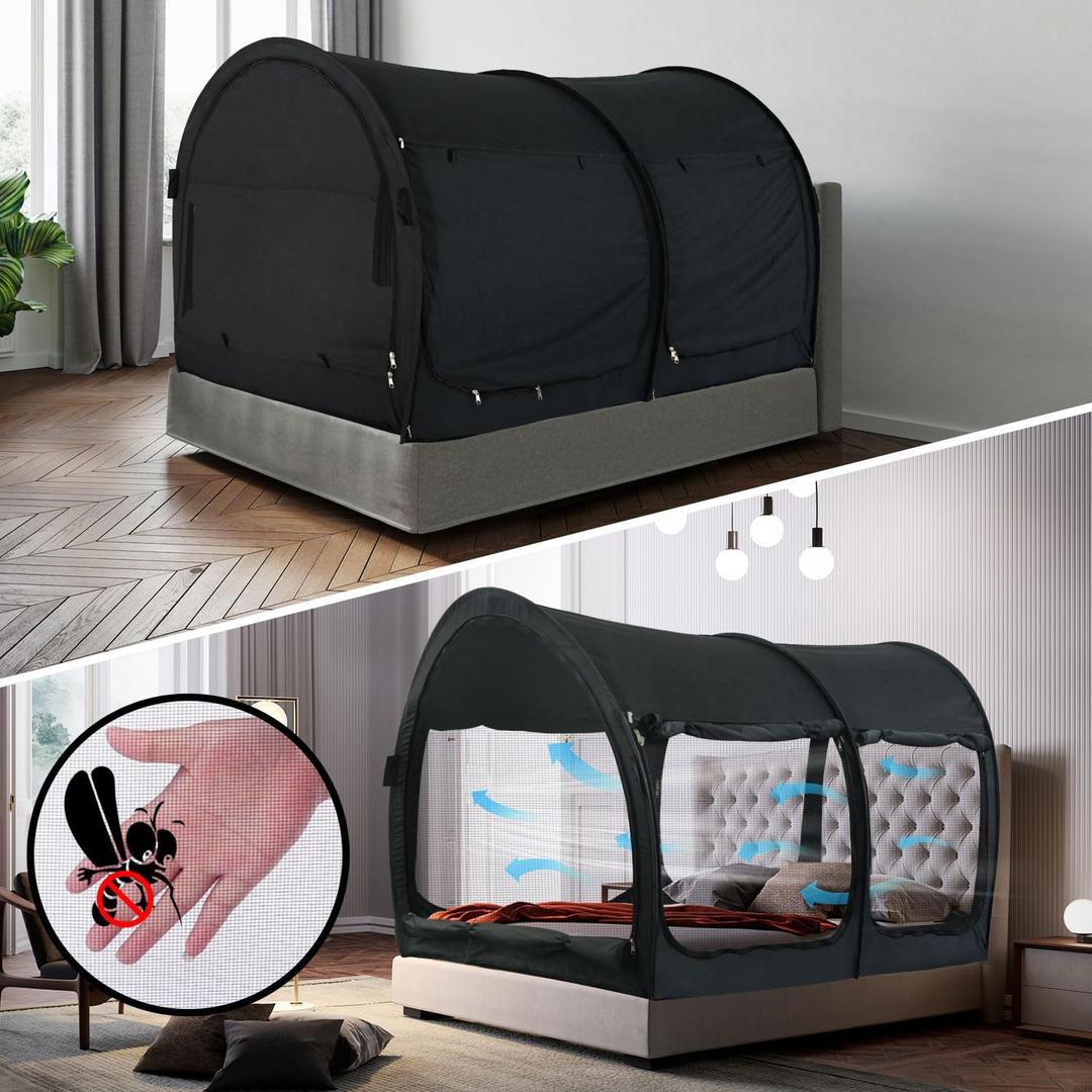 Alvantor Bed Canopy Bed Tents 2-in-1 Dream Tents Privacy Space Twin Size Sleeping Tents Indoor Pop Up Portable Frame Curtains Breathable Gray Cottage Reducing Light & Air Ventilation, 39"W x 75"L