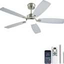 NKPU Ceiling Fans with Lights, 52 Inch Low Profile Ceiling Fan with Light and Remote Control, 2 Downrods, DC Reversible Motor, Dimmable LED Ceiling Fans for Bedroom,Indoor/Outdoor Patio Use（Nickel）