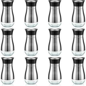 Layhit 12 Pack Stainless Steel Salt and Pepper Shakers Set with Stainless Steel Lid Glass Bottle Refillable Salt Dispenser for Kitchen Table Gadgets Cooking BBQ