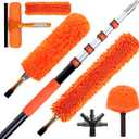 26FT High Reach Duster Cleaning Kit with 5-20 FTExtension Pole, High Ceiling Fan Cleaner Duster Tool for Fan Blades, Extendable Reusable Cobweb, Feather, Window Cleaning Squeegee Kit(20FT)