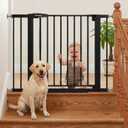 Mumeasy 29.7-40.6" Baby Gate for Stairs, Auto Close Dog Gate for Doorways, Pressure Mounted No Drill Pet Gate with Easy Walk Thru Door, Double Lock, Black