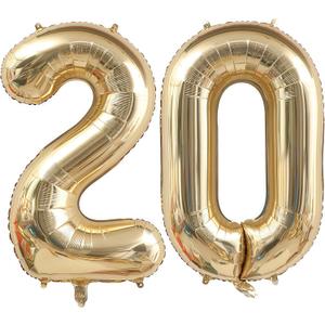 Champagne Gold 20 Balloon Number,40 Inch Light Gold 20 Balloons Big Foil Mylar Helium Number 20 Balloon for Birthday Party Anniversary Decorations