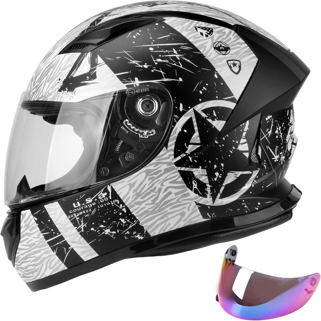 DOT Lightweight Full Face Motorcycle Street Bike Helmets with Extra Tinted Visor for Adults Men and Women, DOT Approved(Graphic,S) (Captain)