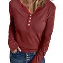 Acelitt Womens Plus Size Long Sleeve T-Shirts 2024 Fall Fashion Trendy Waffle Knit Henley Shirt Casual Loose Basic Tees Crewneck Pullover Tops Blouses Red XX-Large