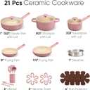 CAROTE 21pcs Cookware Set Nonstick Pots and Pans Set, Ceramic Cookware Set Induction Cookware, Non toxic Healthy Non Stick Kitchen Cooking Set, PFAS PTFE Free, 21 Piece