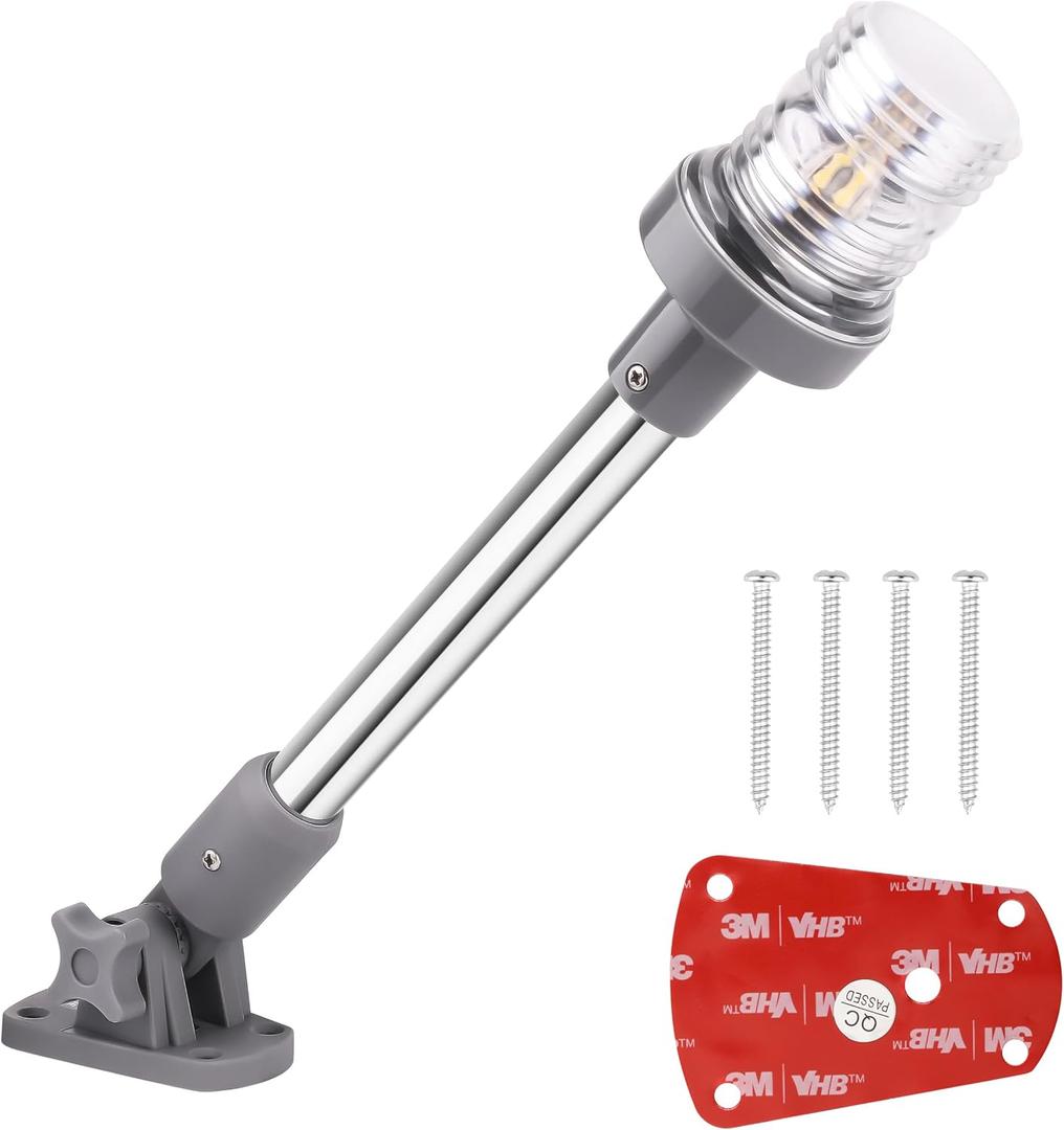 Stern Lights for Boats, 12 inch 180 Fold Down Anchor Light IP67 Navigation Lights 360 White LED Boat Lights for Pontoon, Bimini Top, Yacht (Gray)
